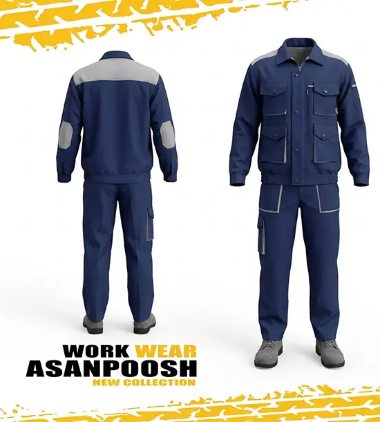 لباس کار ست ورک (آبی نفتی -استخوانی) مدل APP-01330
